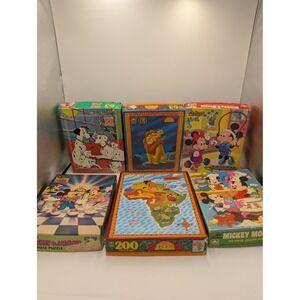 Vintage Disney Puzzle Lot of 6 Lion King 101 Dalmatians Mickey Minnie AS IS